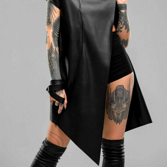 💖 💖 NWT Vegan Leather Asymmetrical Wrap Dress, Black, Size XL - Picture 5 of 10